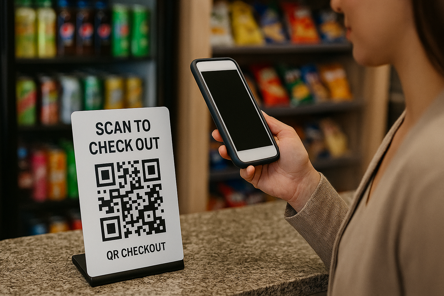 QR code self-checkout at micro market