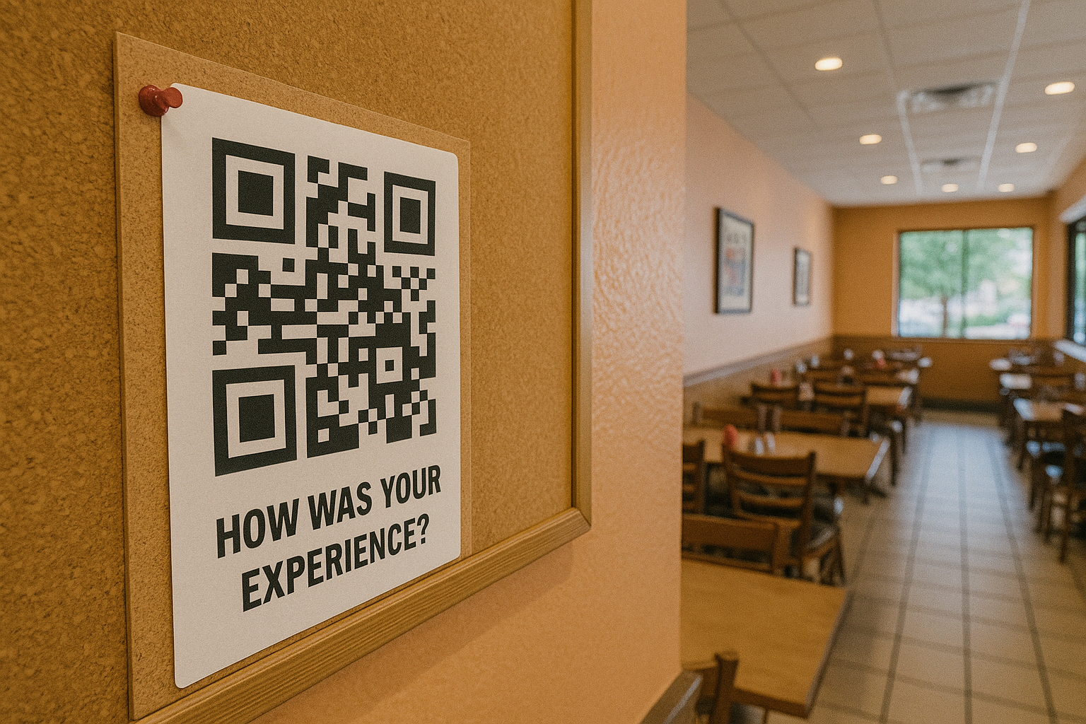 Restaurant table with QR code for review feedback